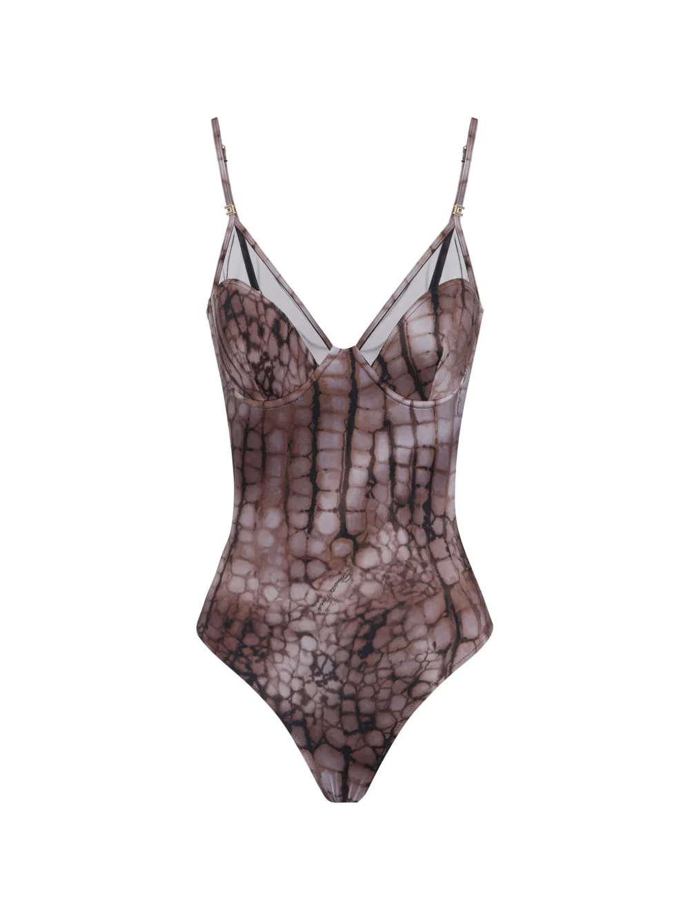 Elisabetta Franchi crocodile-effect mesh-panel swimsuit - Braun