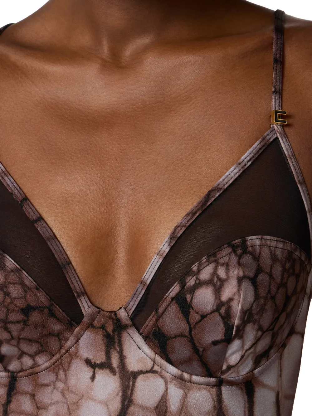 Elisabetta Franchi Badpak met mesh vlak en krokodillen-reliëf Bruin