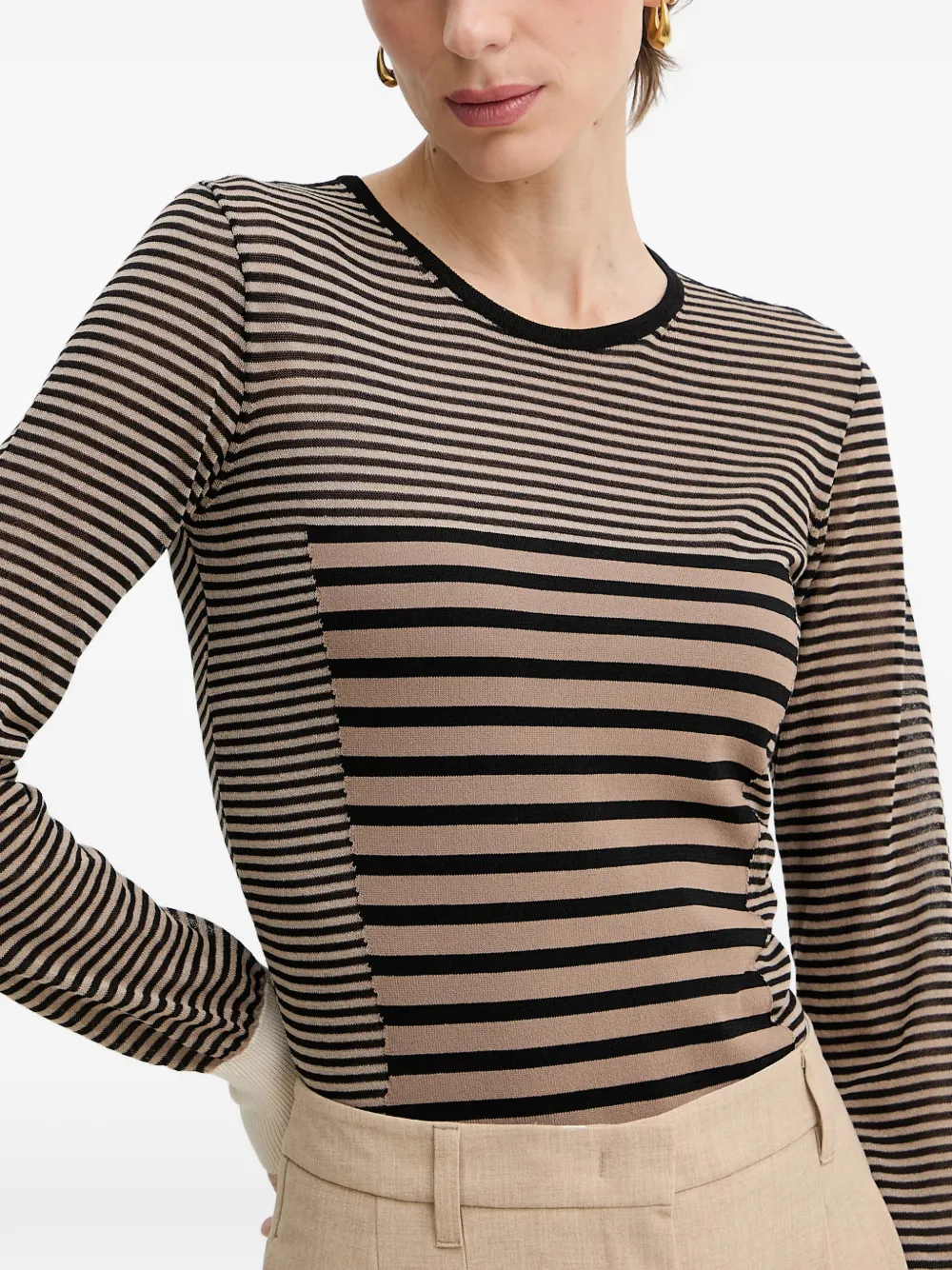 Elisabetta Franchi Trui met horizontale streep Beige