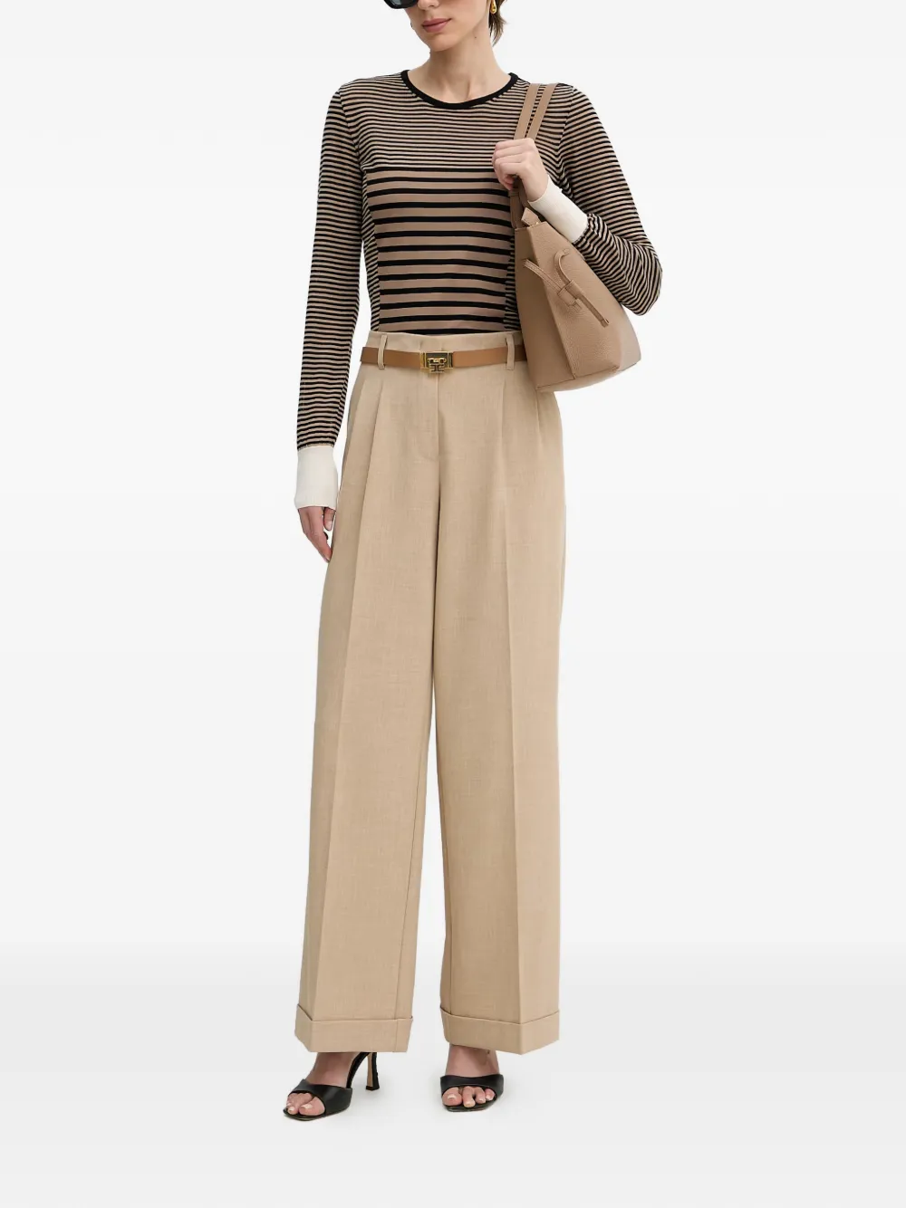 Elisabetta Franchi Trui met horizontale streep Beige