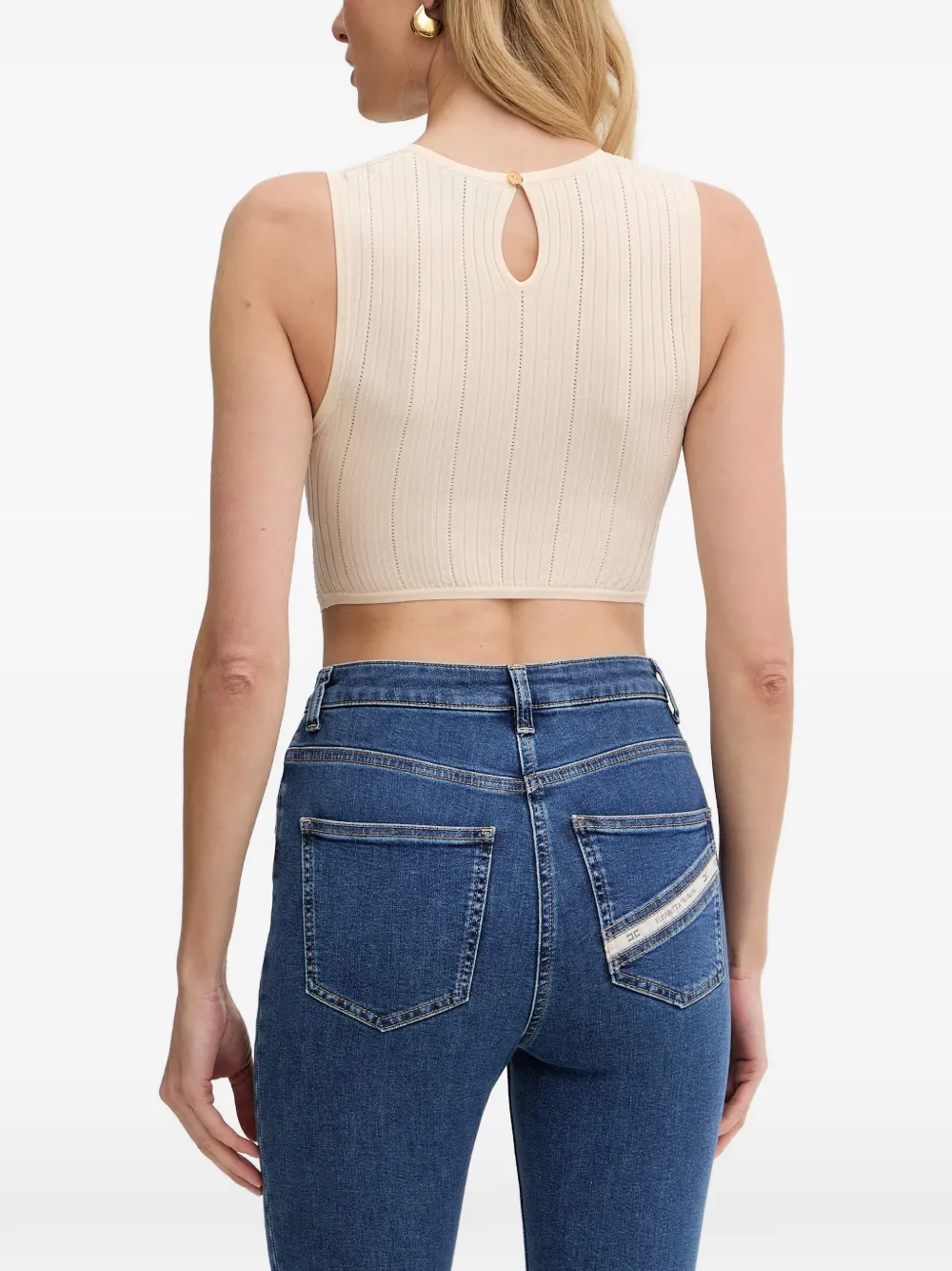 Elisabetta Franchi Geribbelde top met overslag Beige