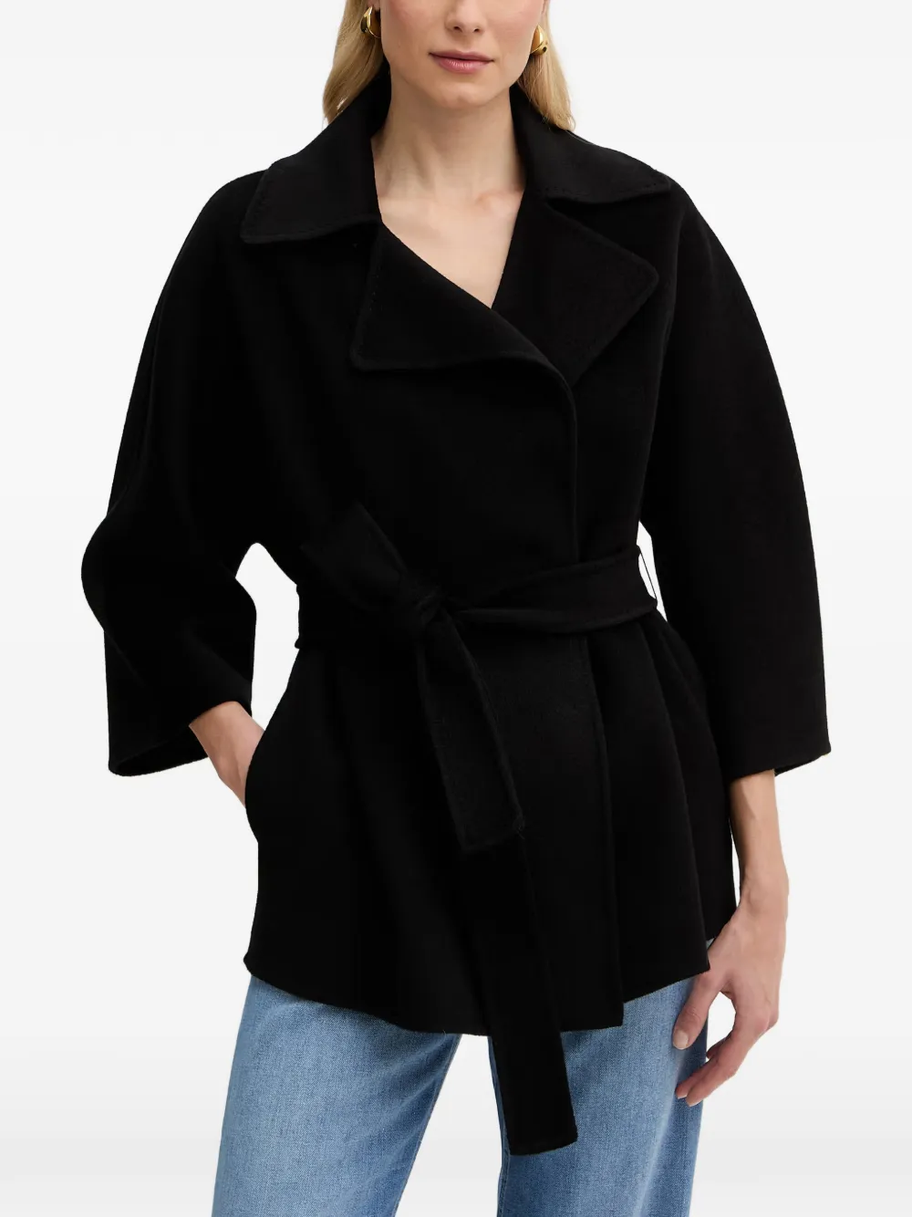 Elisabetta Franchi belted three-quarter sleeve coat - Nero