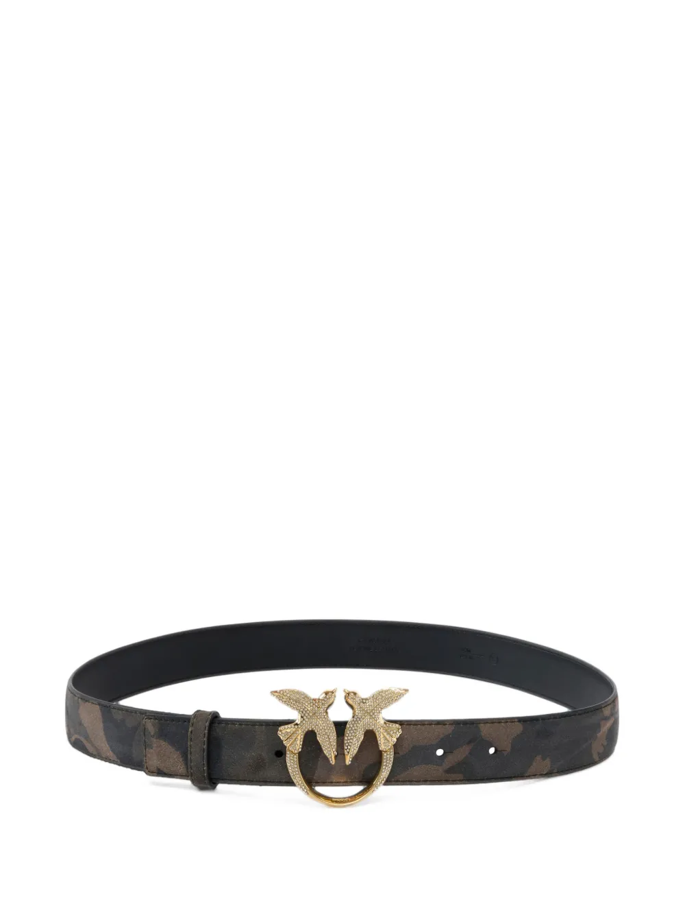 PINKO camouflage belt with Love Birds jewel buckle - Verde