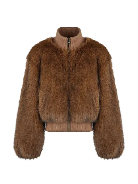 Canadian faux-fur ribbed-trim coat