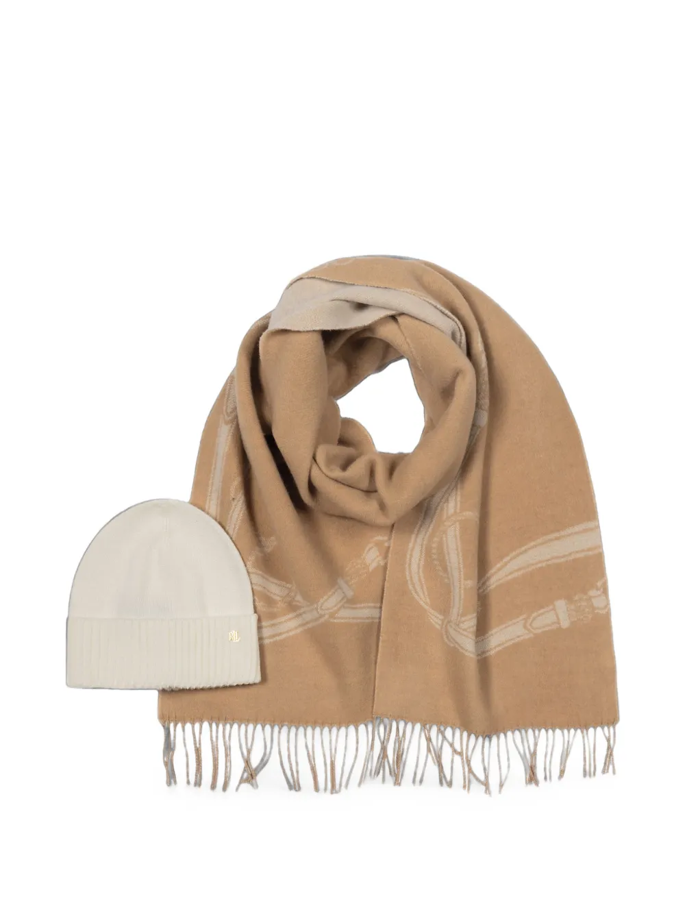 Lauren Ralph Lauren Polo Pony-embroidered beanie hat and scarf set - Marrone