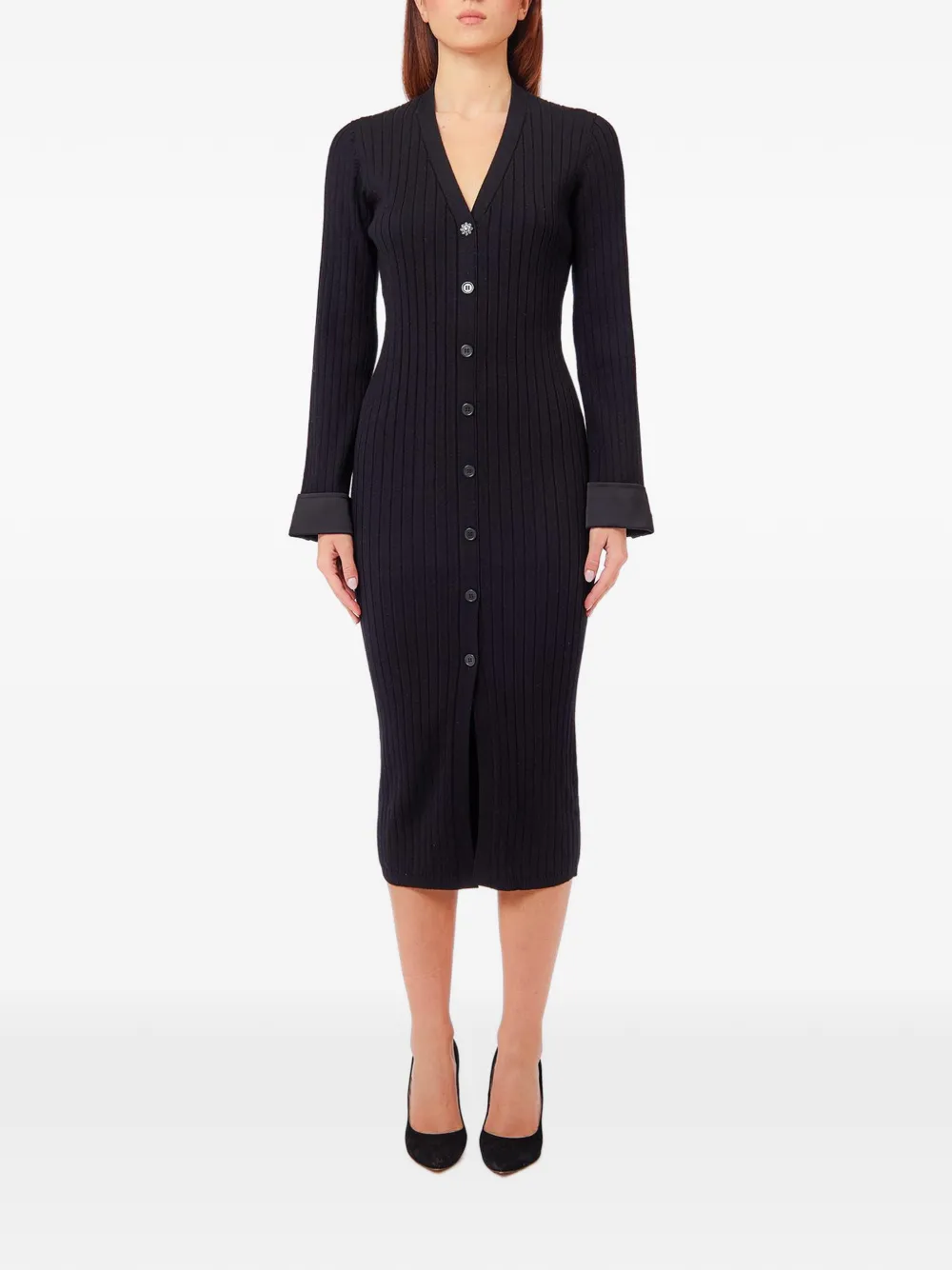 LIU JO ribbed-knit button-down midi dress - Nero