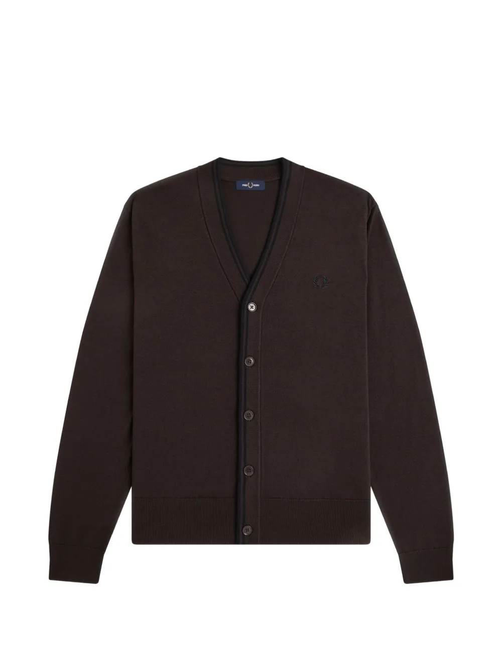 Fred Perry tipping-detail logo-embroidered cardigan - Marrone