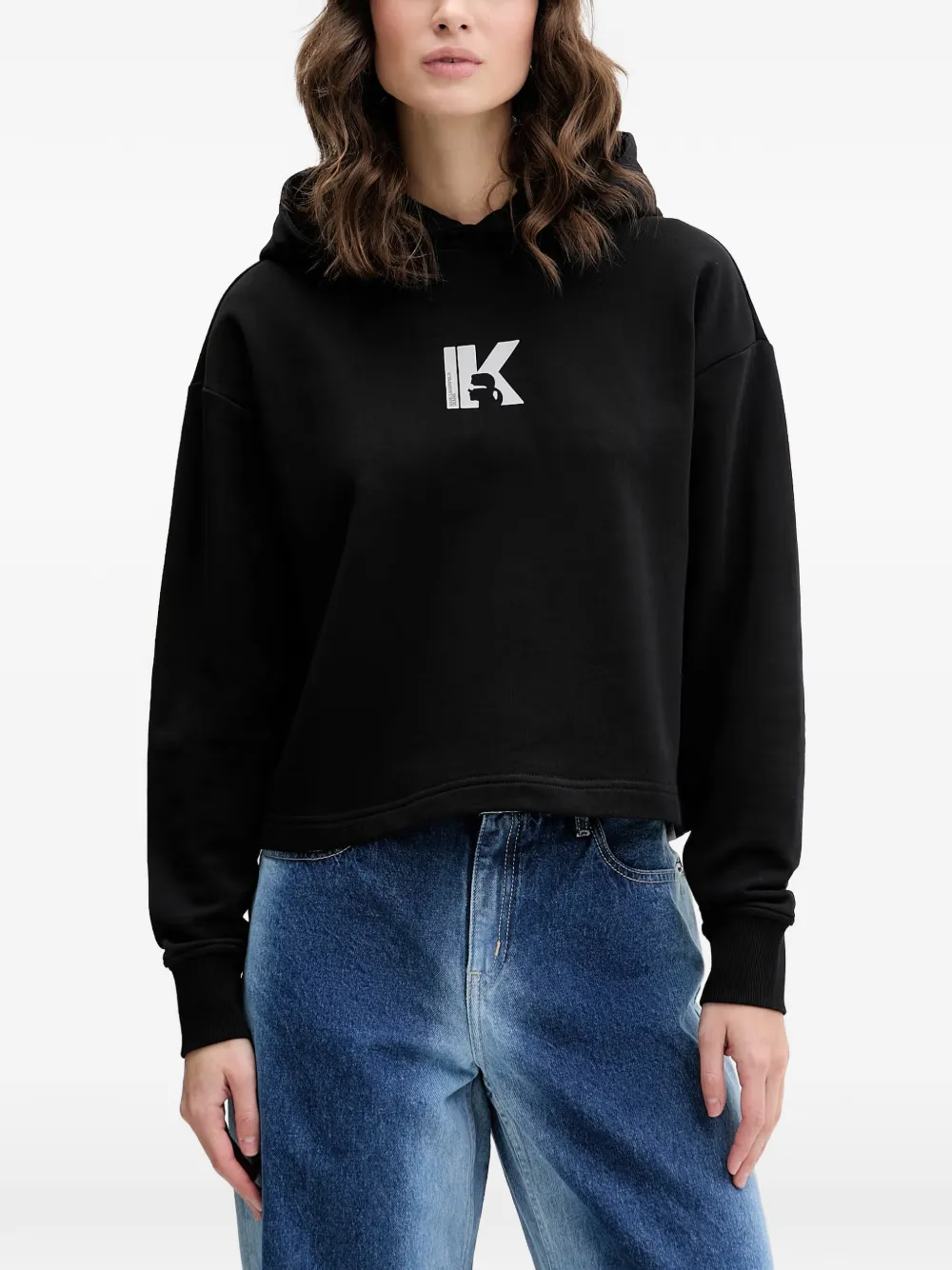 Karl Lagerfeld Jeans logo-print cropped hoodie - Schwarz