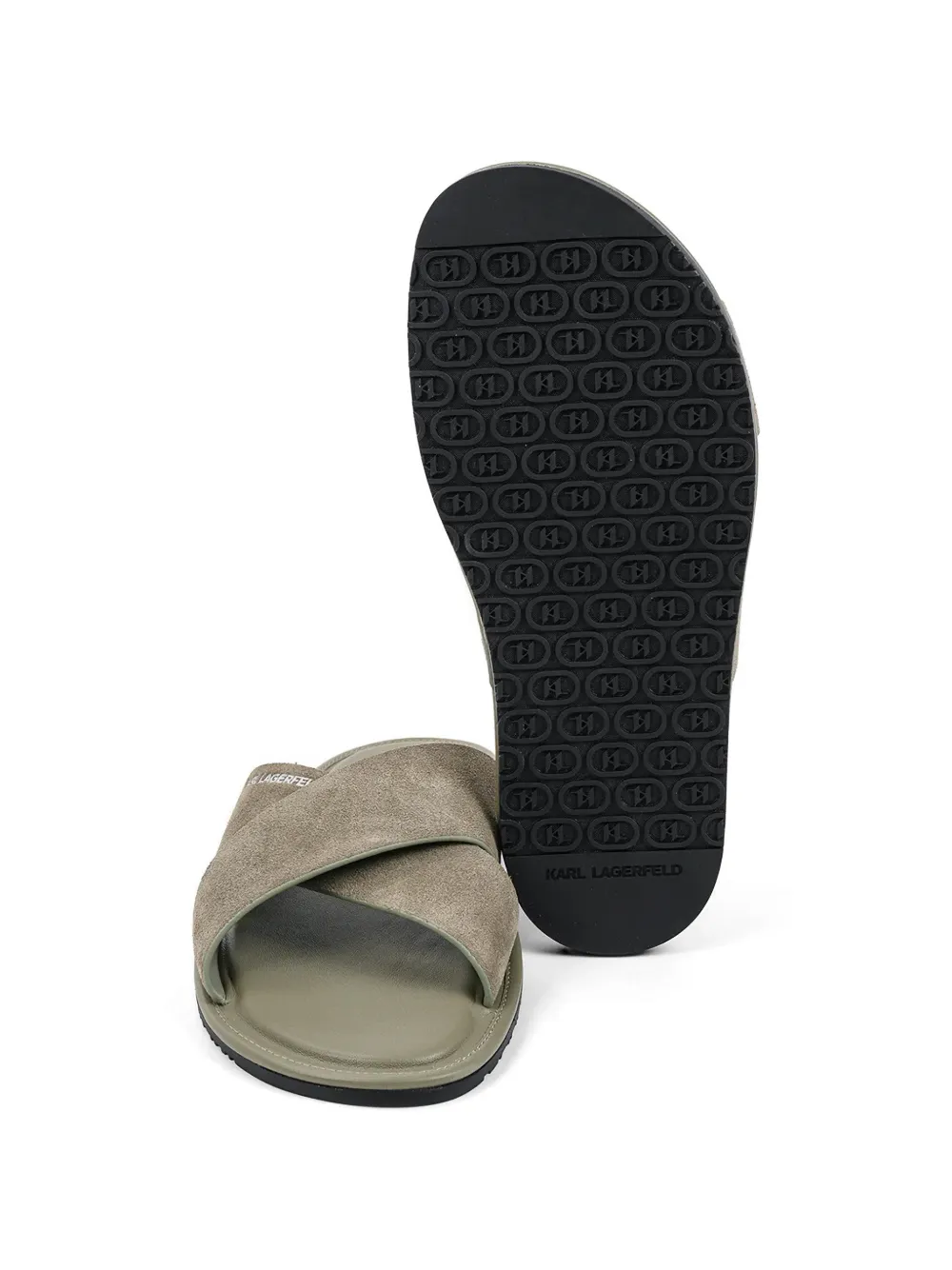 Karl Lagerfeld criss-cross suede slides Groen