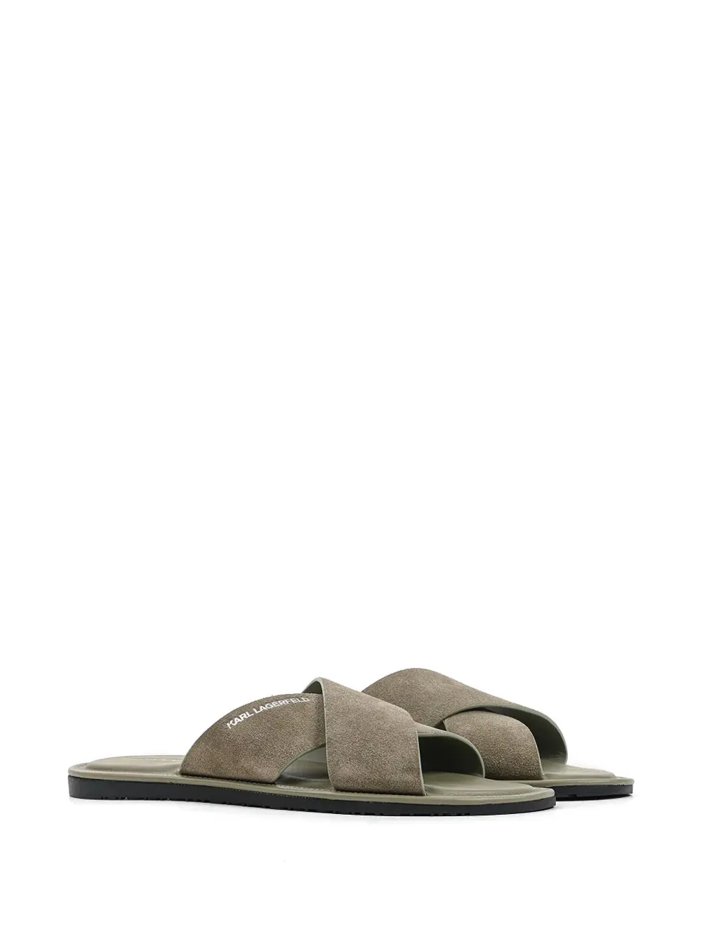 Karl Lagerfeld criss-cross suede slides Groen