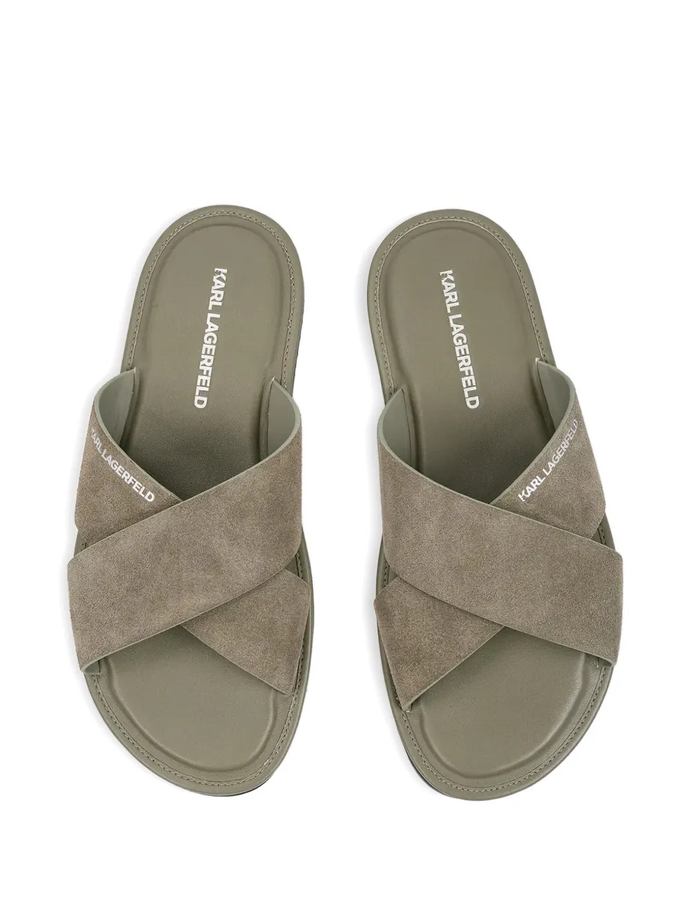 Karl Lagerfeld criss-cross suede slides Groen