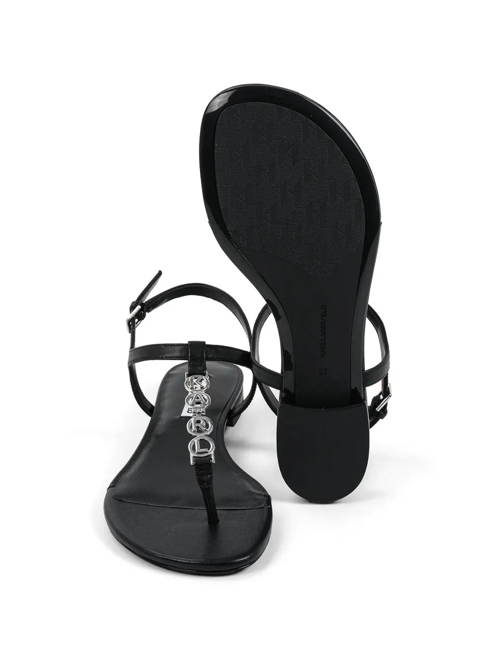 Karl Lagerfeld logo-lettering T-strap sandals Zwart