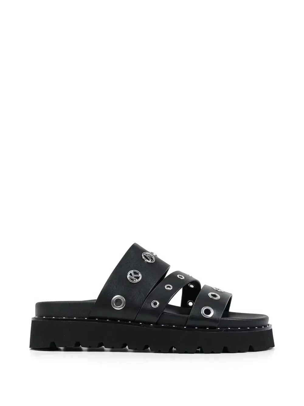 Karl Lagerfeld eyelet-embellished logo-plaque flat sandals Zwart