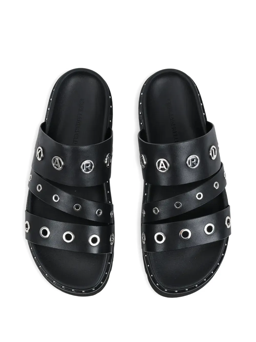 Karl Lagerfeld eyelet-embellished logo-plaque flat sandals Zwart