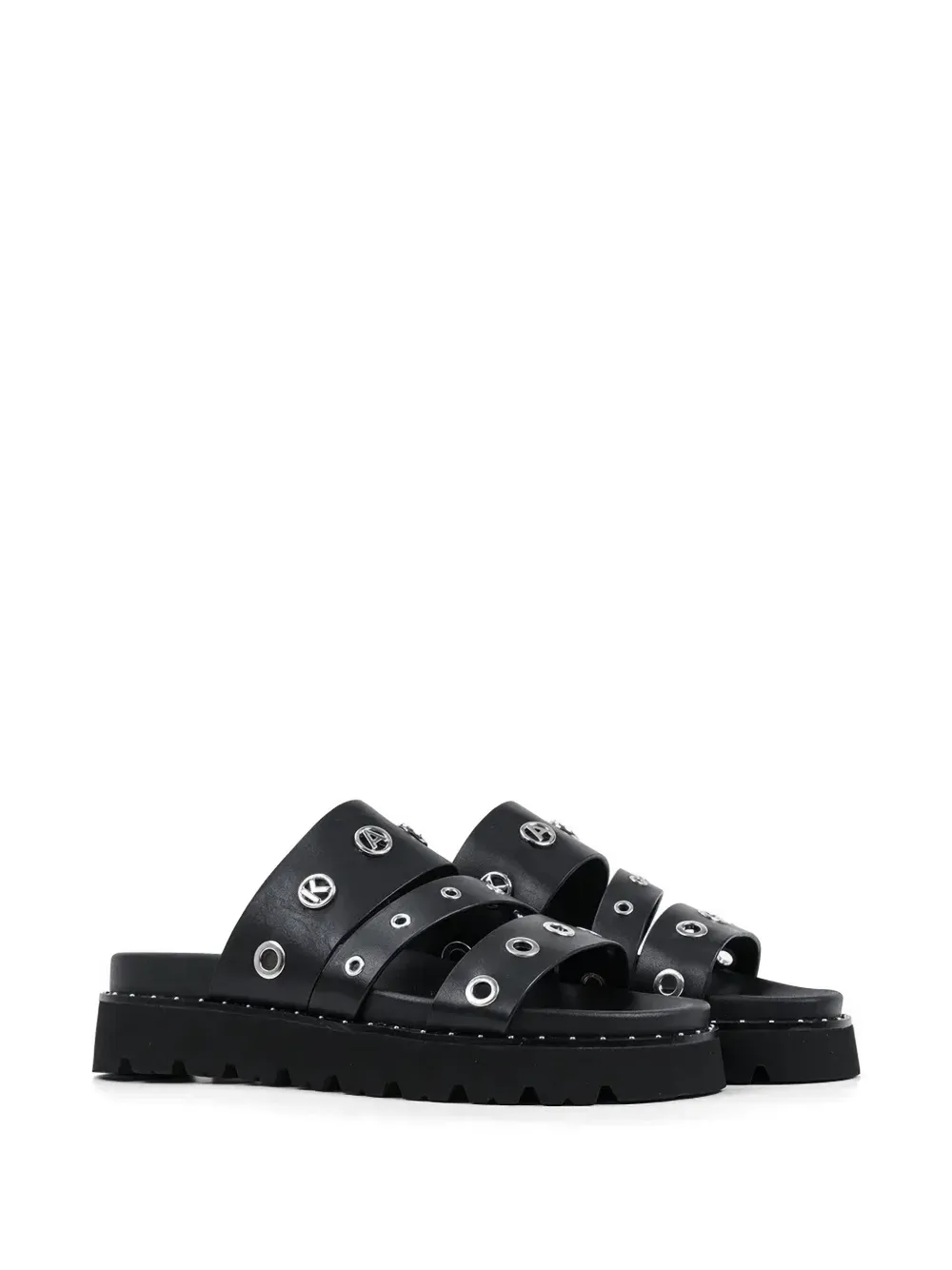 Karl Lagerfeld eyelet-embellished logo-plaque flat sandals Zwart