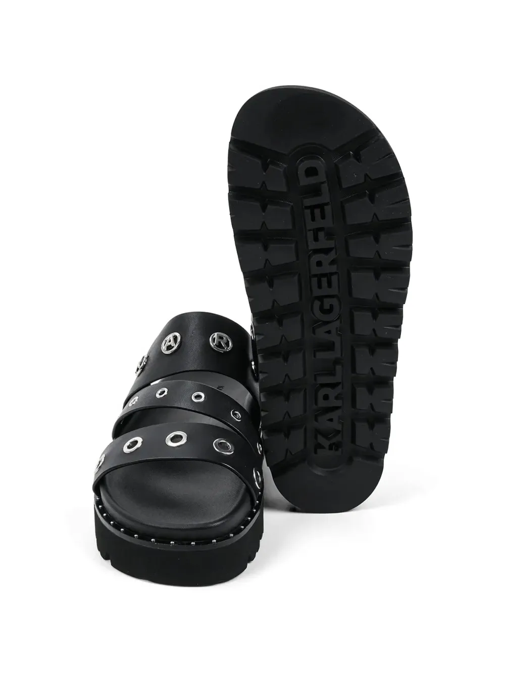 Karl Lagerfeld eyelet-embellished logo-plaque flat sandals Zwart