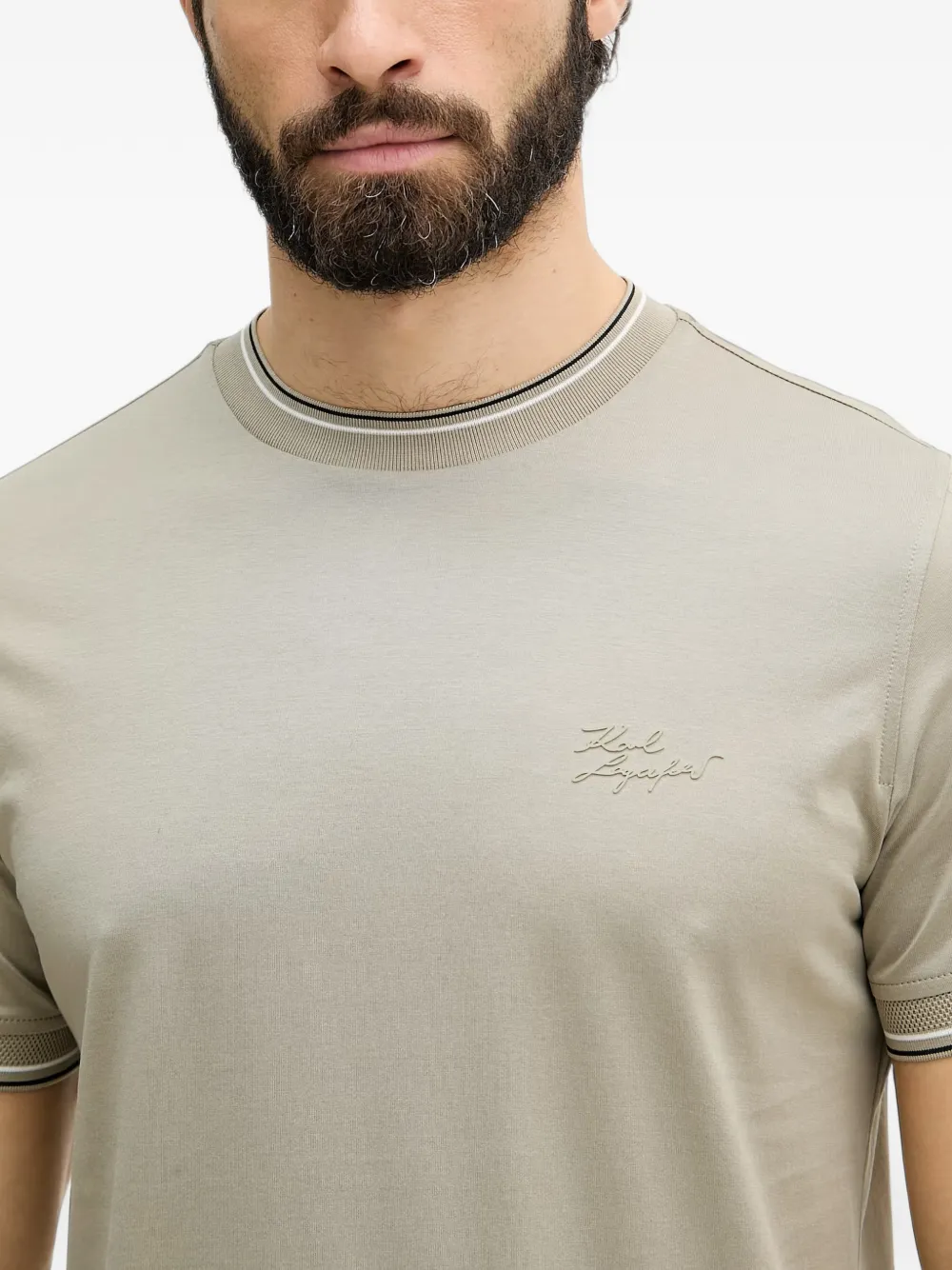 Karl Lagerfeld T-shirt met geborduurd logo en afwerking Beige