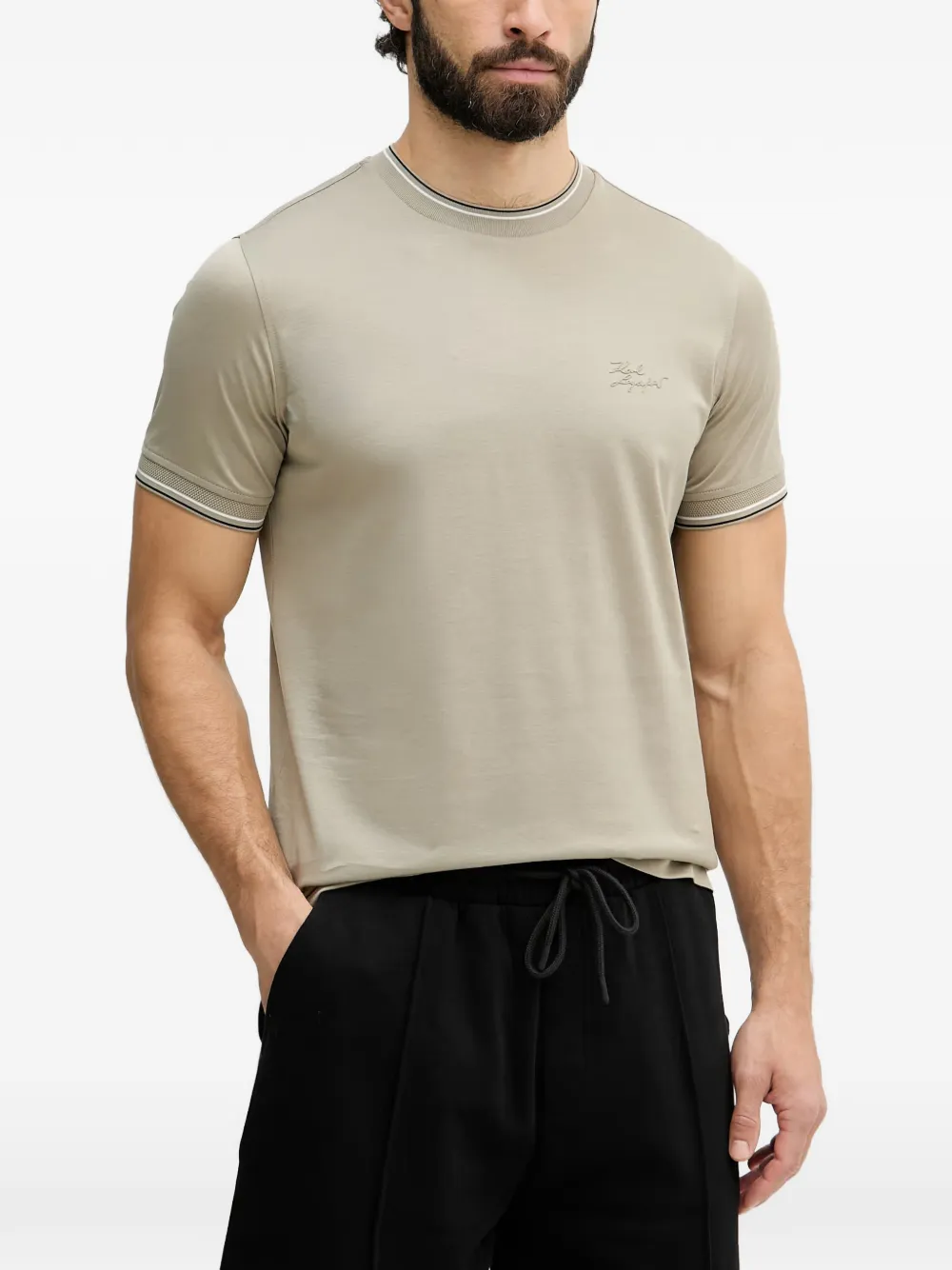 Karl Lagerfeld logo-embroidered tipped-trim T-shirt - Toni neutri