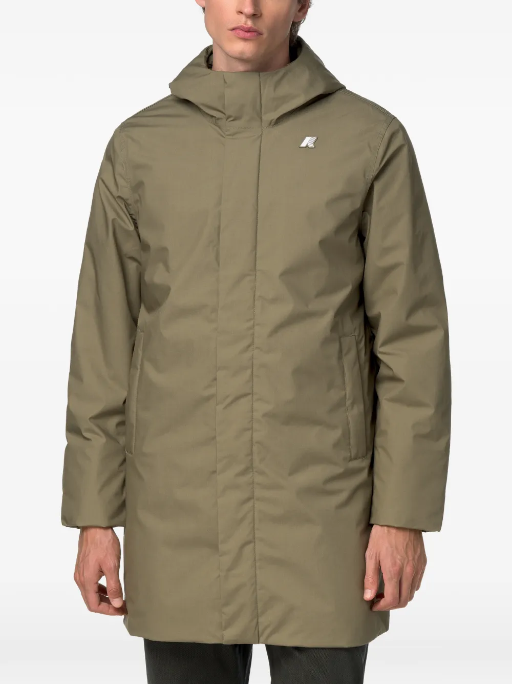 K-Way Gewatteerde jas met capuchon en logo-patch Groen