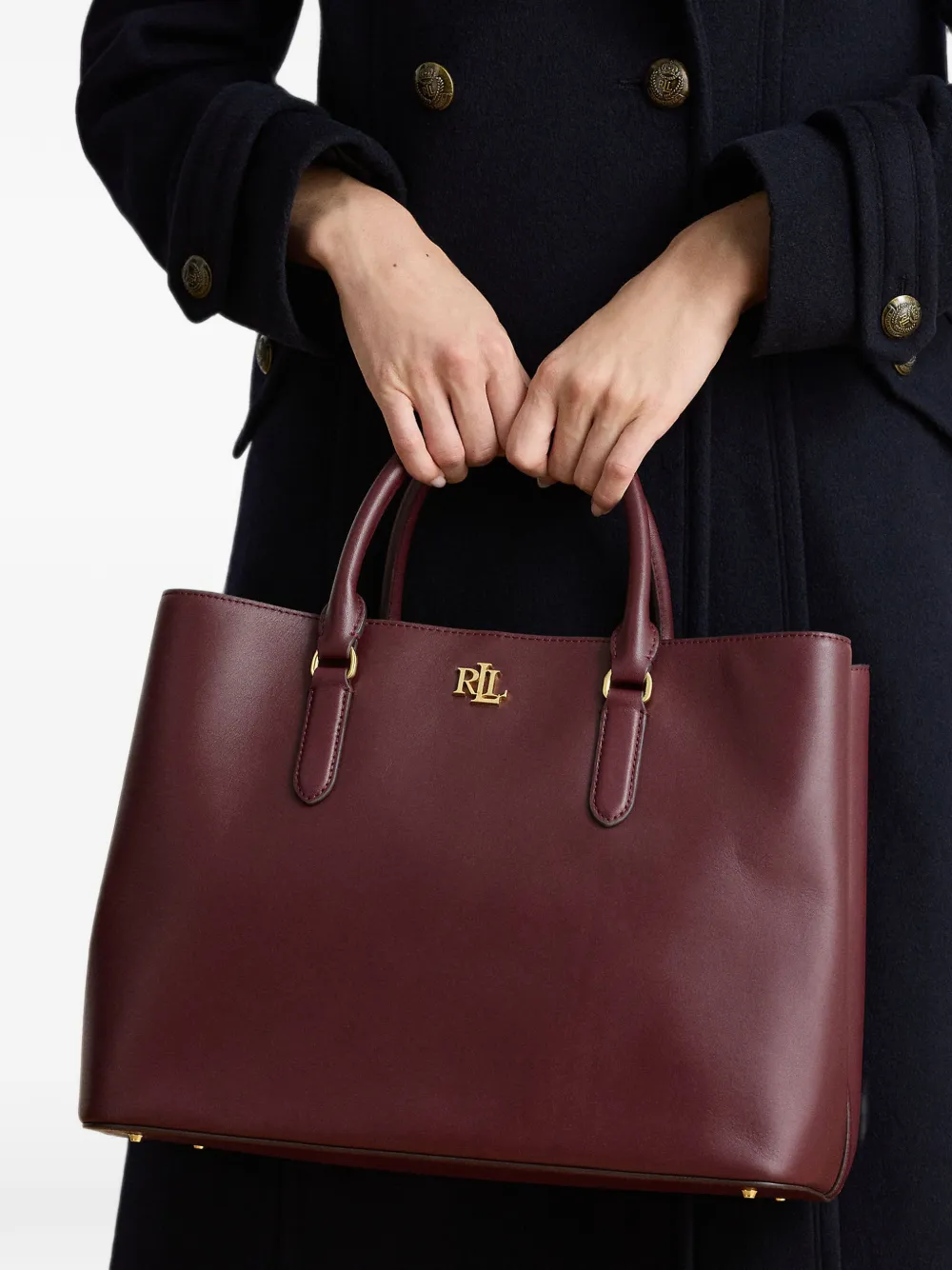 Lauren Ralph Lauren Grote Marcy leren shopper met logo-plakkaat Rood