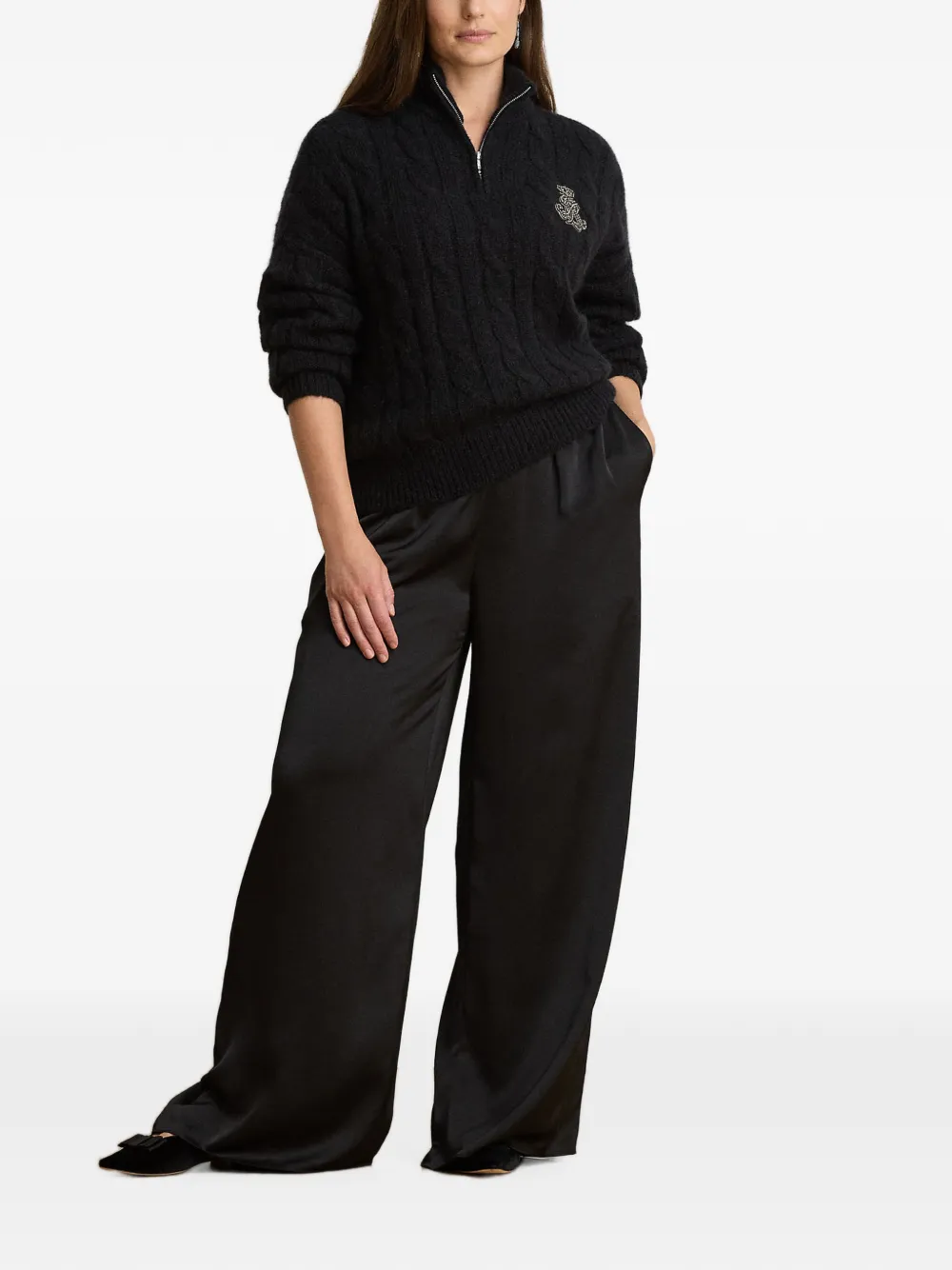 Lauren Ralph Lauren Kabelgebreide trui met halve rits Zwart
