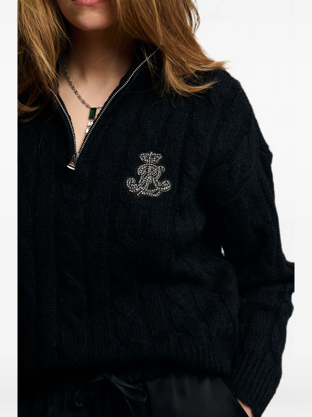 Lauren Ralph Lauren Kabelgebreide trui met halve rits Zwart