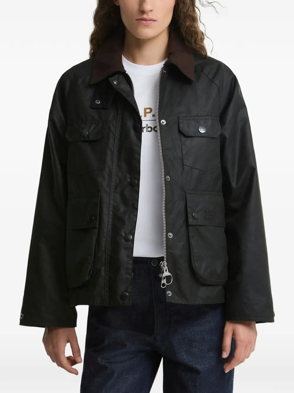 Barbour waxed multi-pocket jacket Groen