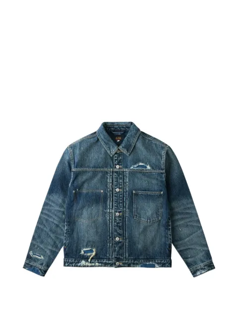 EVISU Pink Daicock Seagull-print distressed denim jacket