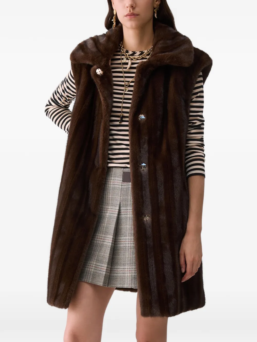 LIU JO long vest in faux-fur - Marrone
