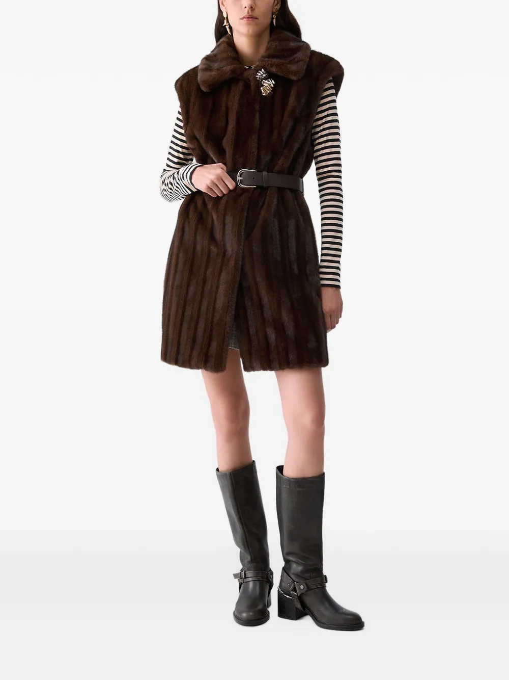 LIU JO long vest in faux-fur - Marrone