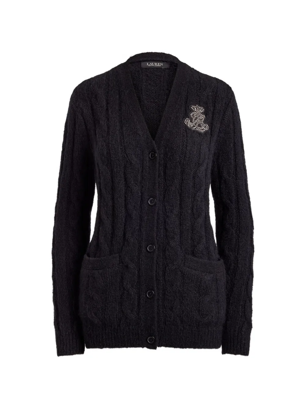 Lauren Ralph Lauren logo-embellished cable-knit cardigan - Black