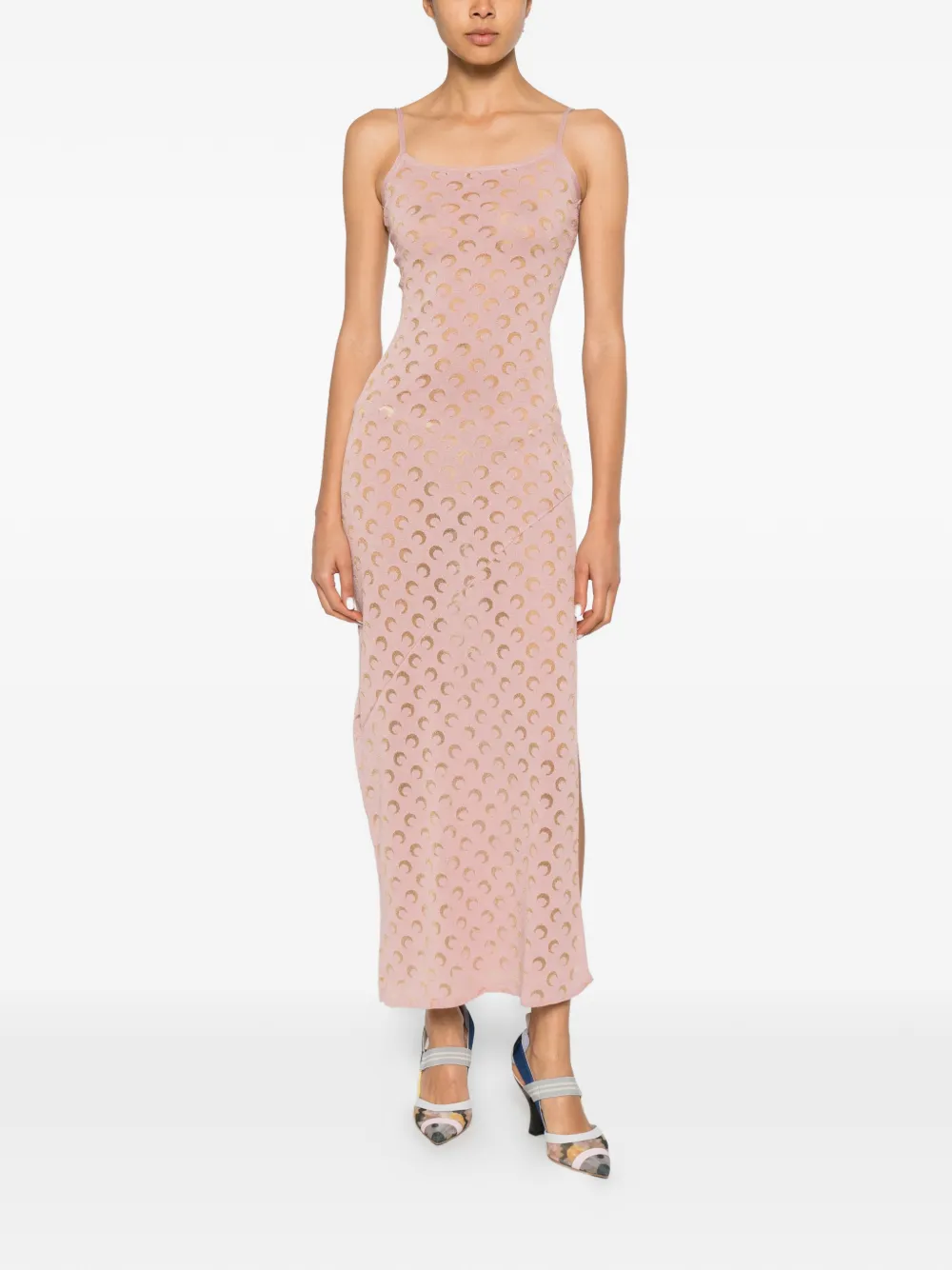 Marine Serre Maxi-jurk met Crescent Moon-patroon Roze