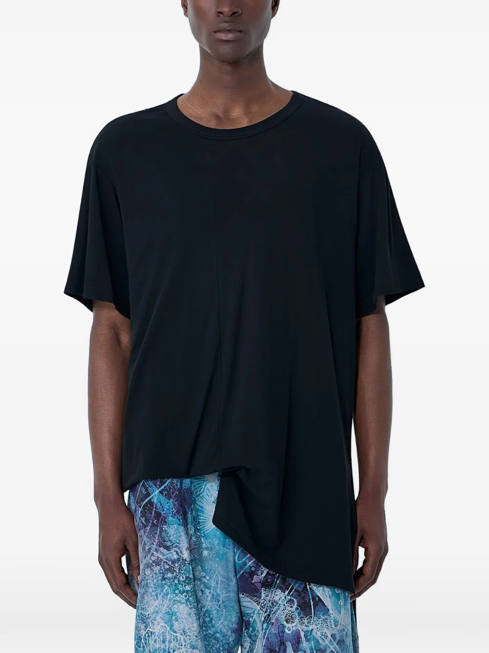 Yohji Yamamoto asymmetrical crew neck T-shirt - Nero