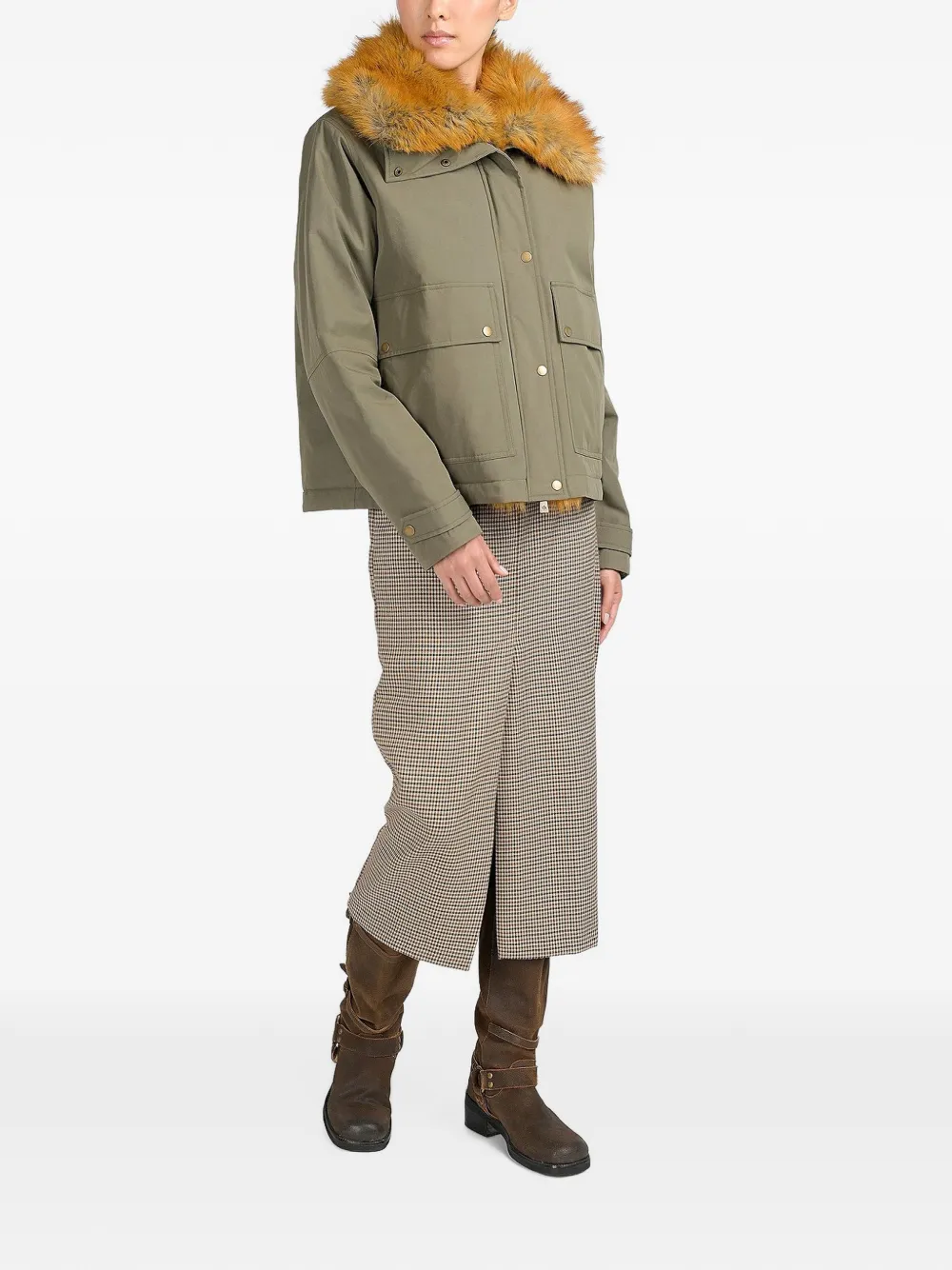 Canadian Makwa faux-fur collar pocket-detail coat Groen
