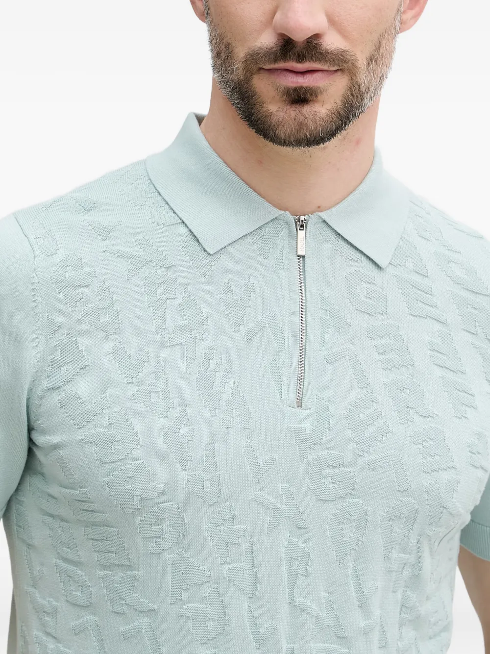 Karl Lagerfeld Poloshirt met monogram-jacquard en kwart rits Blauw