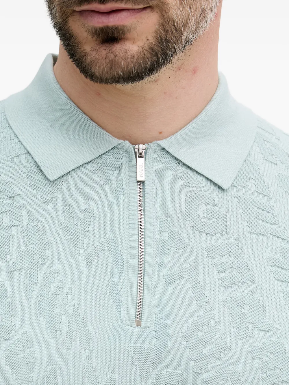 Karl Lagerfeld Poloshirt met monogram-jacquard en kwart rits Blauw