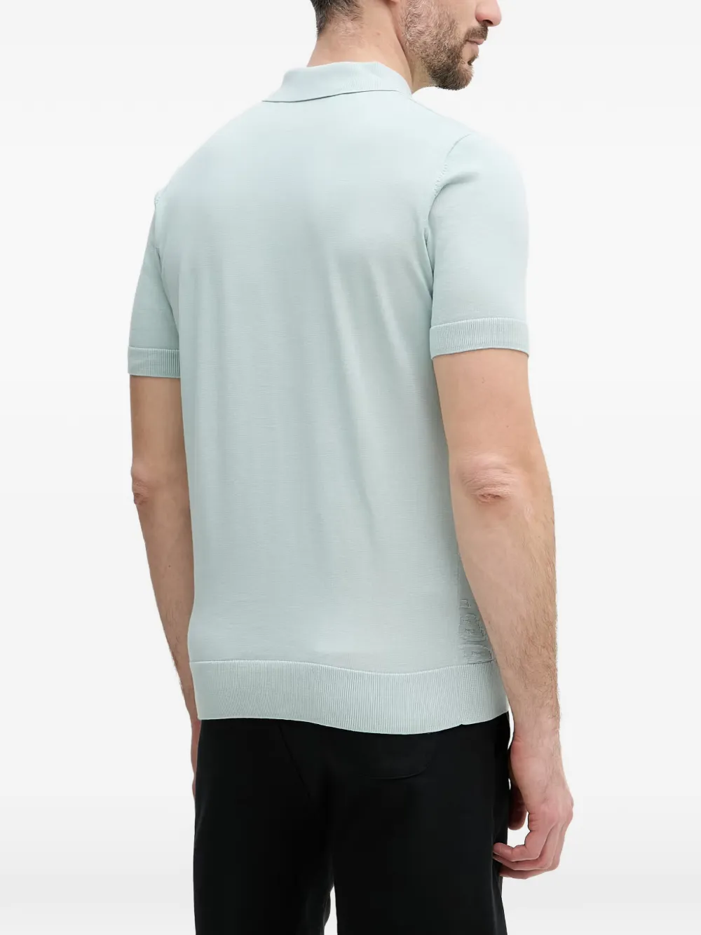 Karl Lagerfeld Poloshirt met monogram-jacquard en kwart rits Blauw