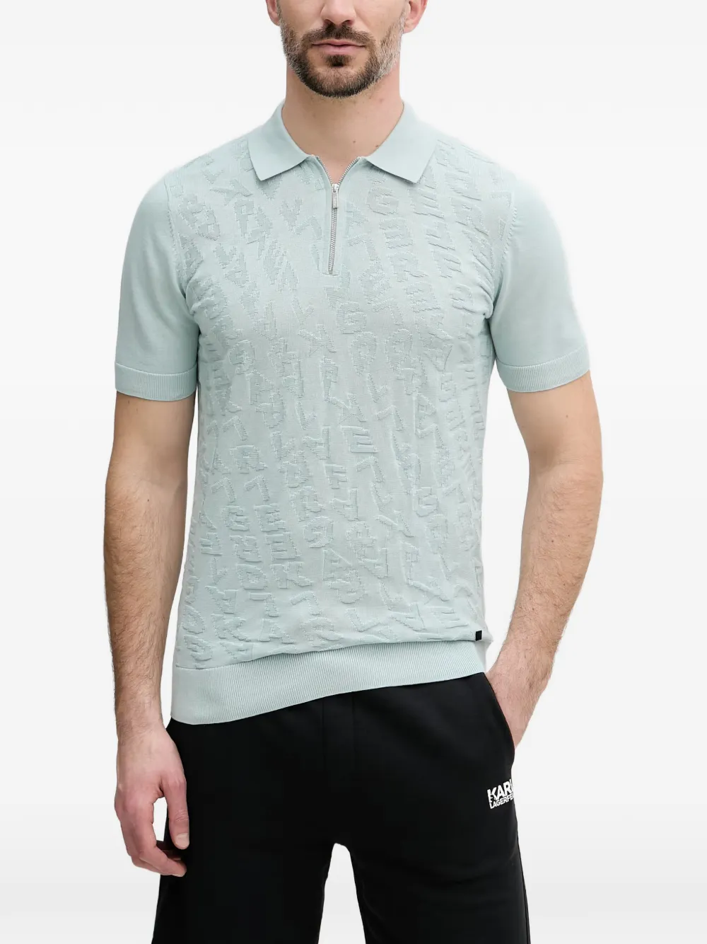 Karl Lagerfeld monogram-jacquard quarter-zip polo shirt - Blu