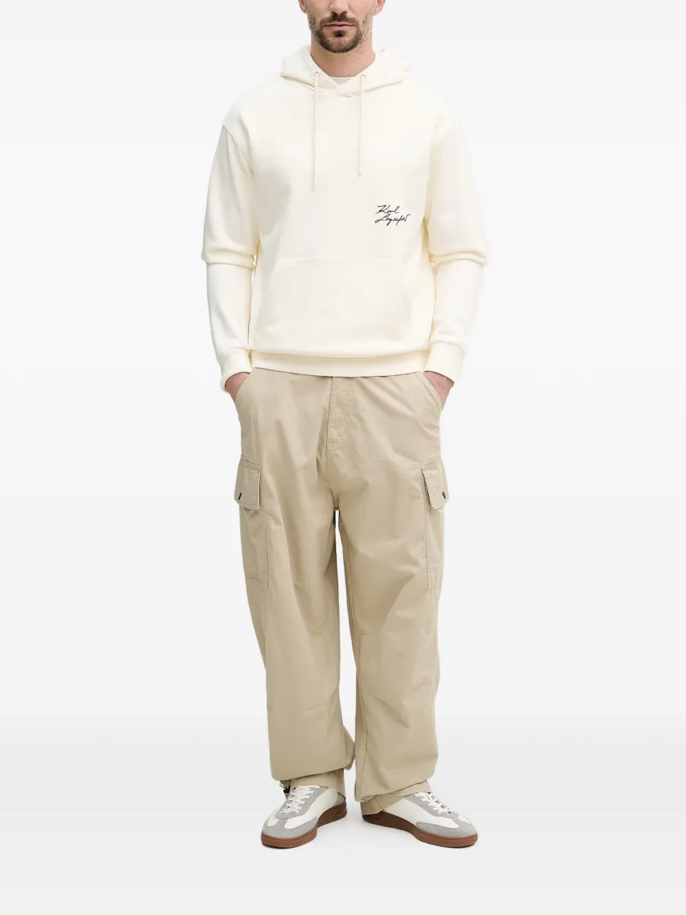Karl Lagerfeld Hoodie met geborduurd logo en print Beige