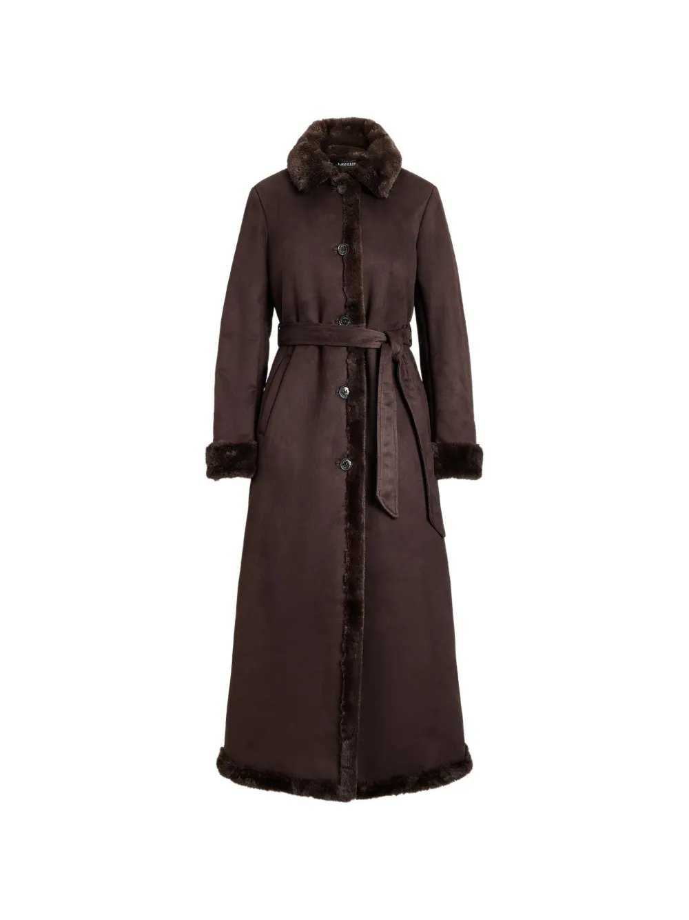 Lauren Ralph Lauren faux-shearling trimmed belted coat - Marrone