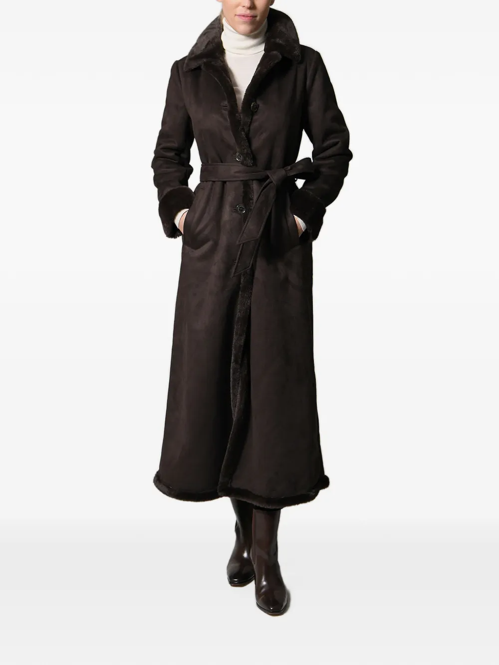 Lauren Ralph Lauren Jas met ceintuur en afwerking van imitatielamswol Bruin