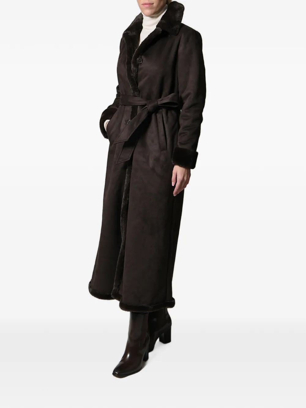 Lauren Ralph Lauren Jas met ceintuur en afwerking van imitatielamswol Bruin