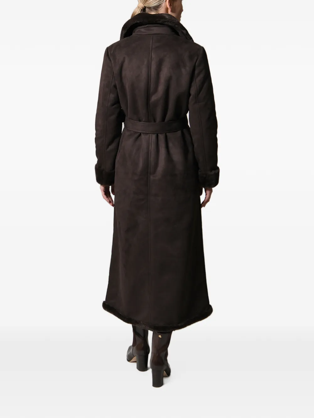 Lauren Ralph Lauren Jas met ceintuur en afwerking van imitatielamswol Bruin