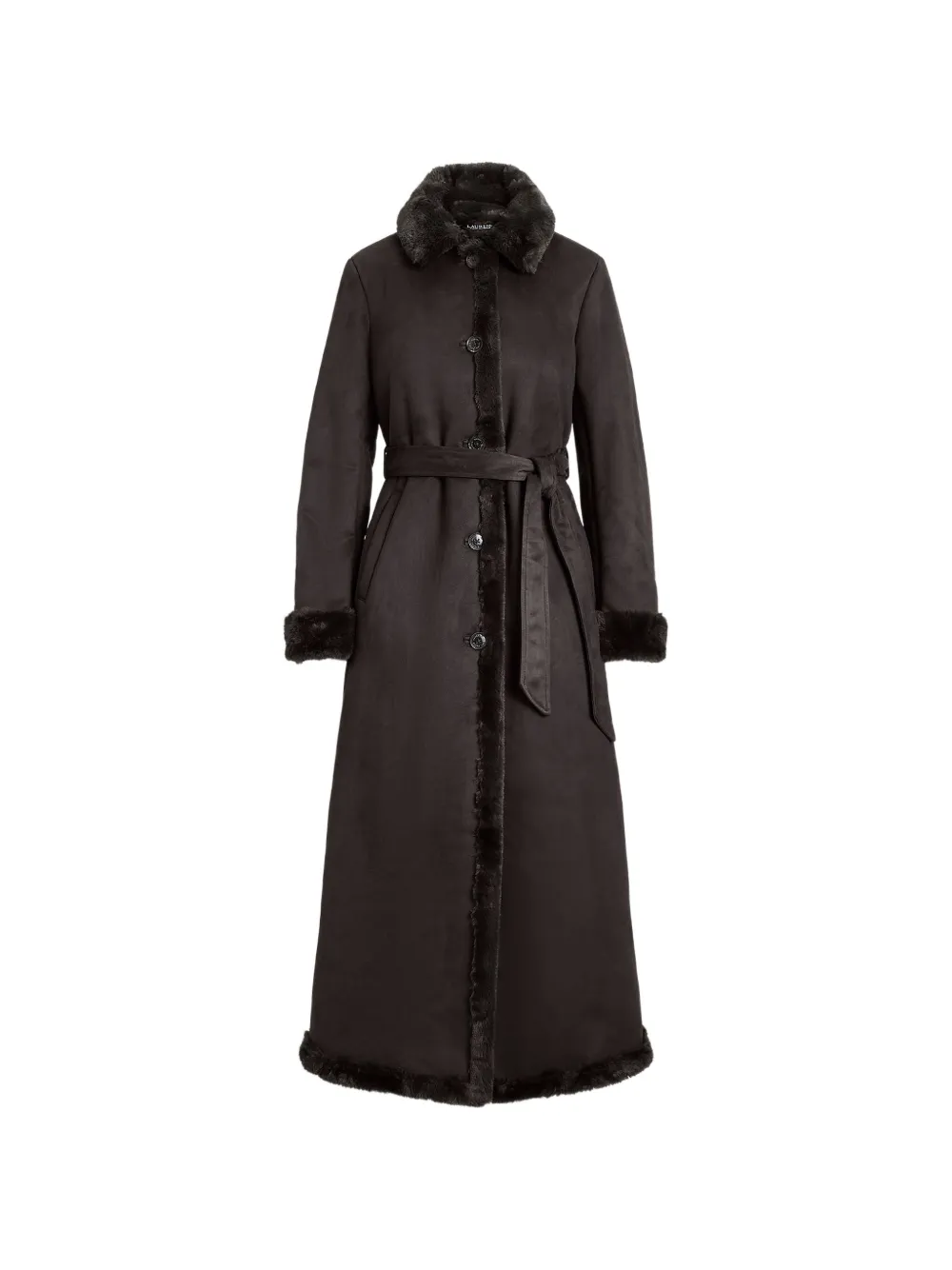 Lauren Ralph Lauren faux-shearling trimmed belted coat - Marrone