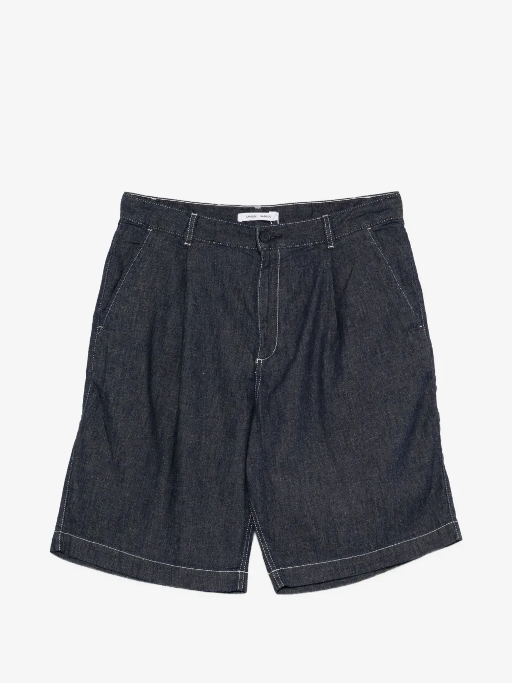 SAMSOE SAMSOE Samandla pleated contrast-stitch shorts | Blue | Image 1