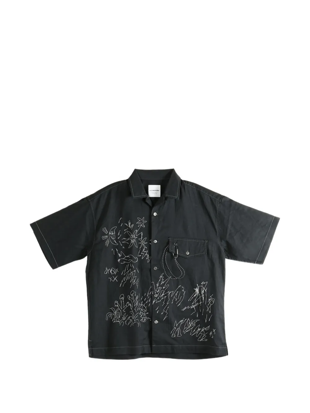 and Wander embroidered short-sleeve shirt - Nero