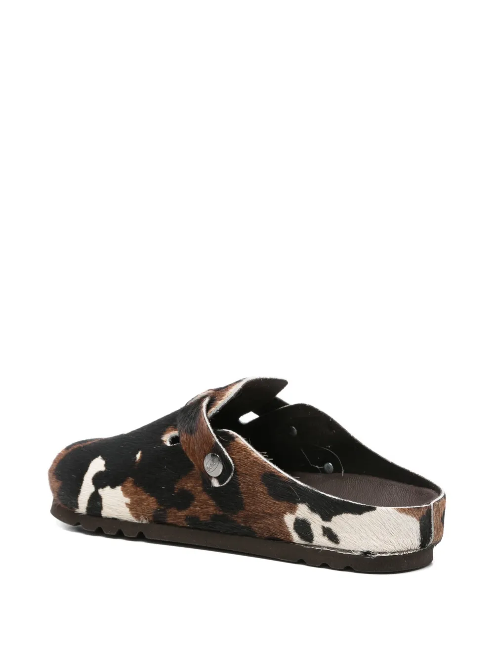 Scholl Muiltjes met kalfshaar en koeienprint Wit