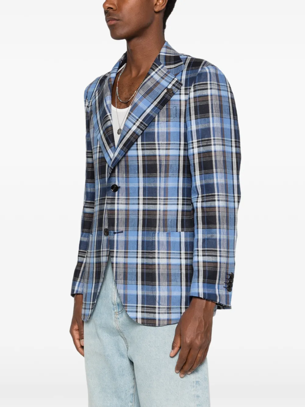 Gabriele Pasini Geruite blazer met gekerfde revers Blauw