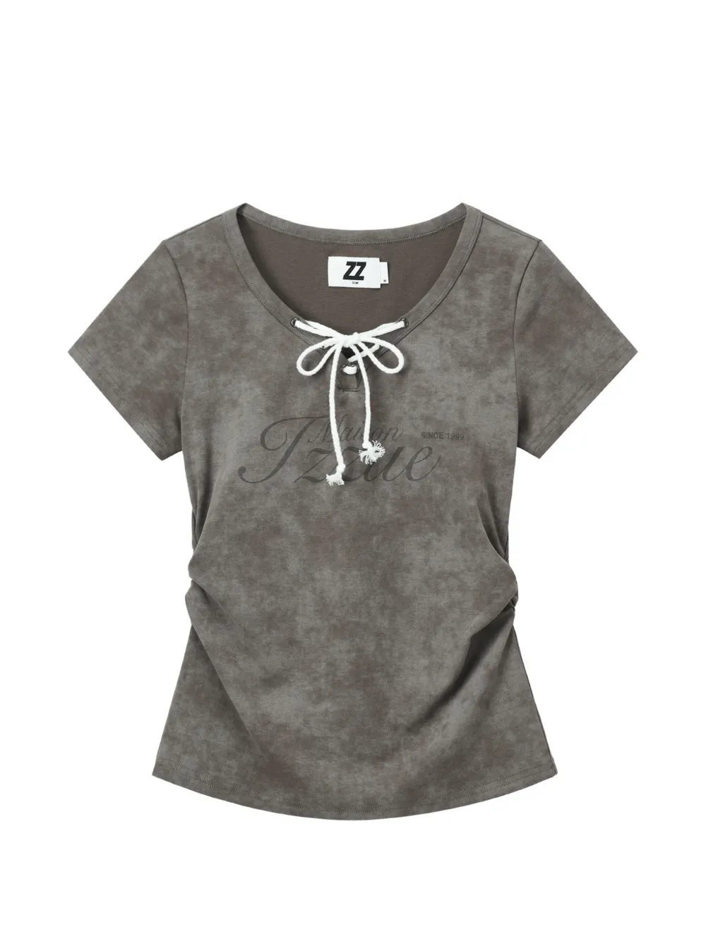 izzue lace-up acid-wash T-shirt - Grigio