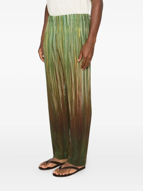 Homme Plissé Issey Miyake Pleated Striped Trousers | Green | FARFETCH